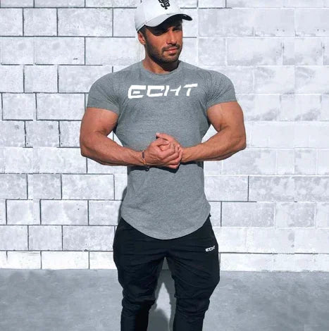 Men Summer Short Sleeve Cotton Tshirt Grey White